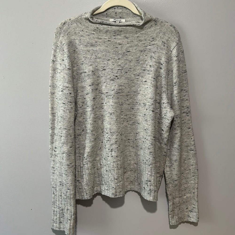 Madewell Gray and Black Confetti Speck Merino Blend Mock Turtleneck Sweater XXL